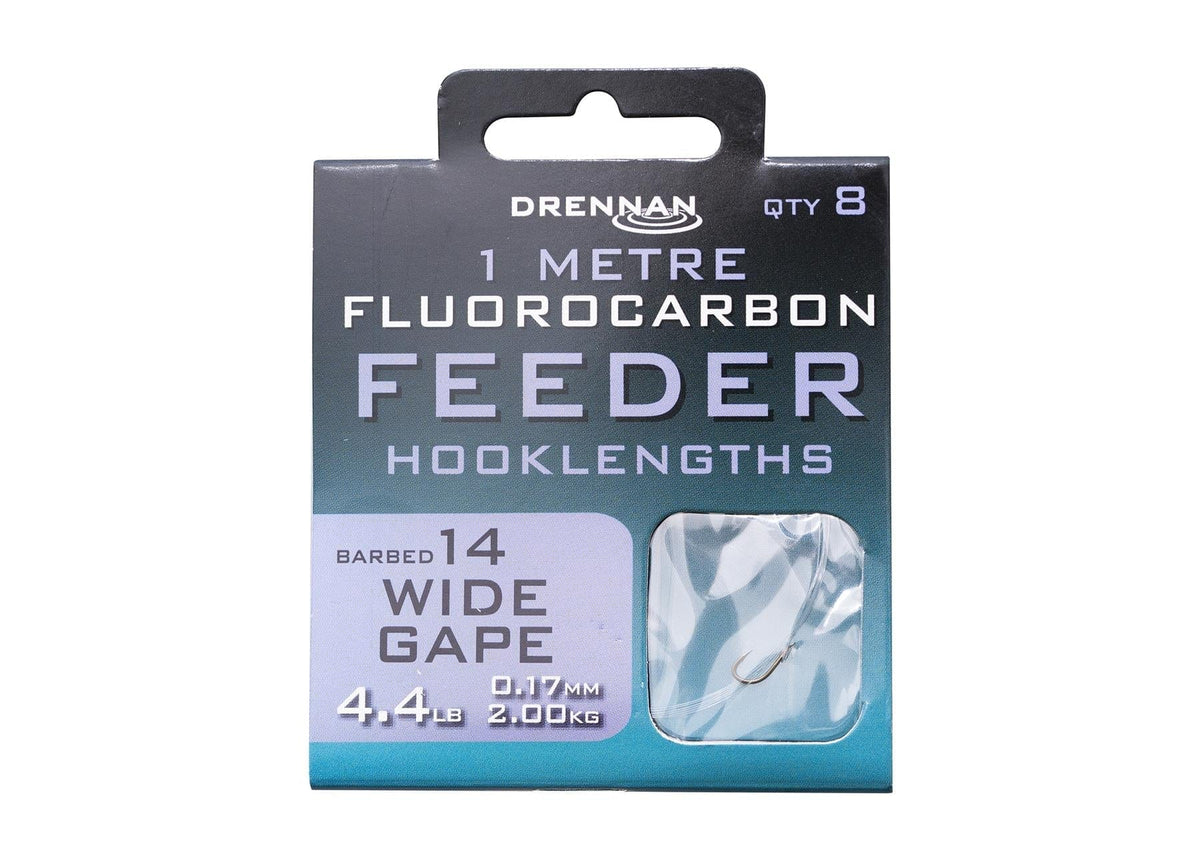 Drennan Fluoro Feeder Wide Gape Hooklength - 1m Barbed - 8k.