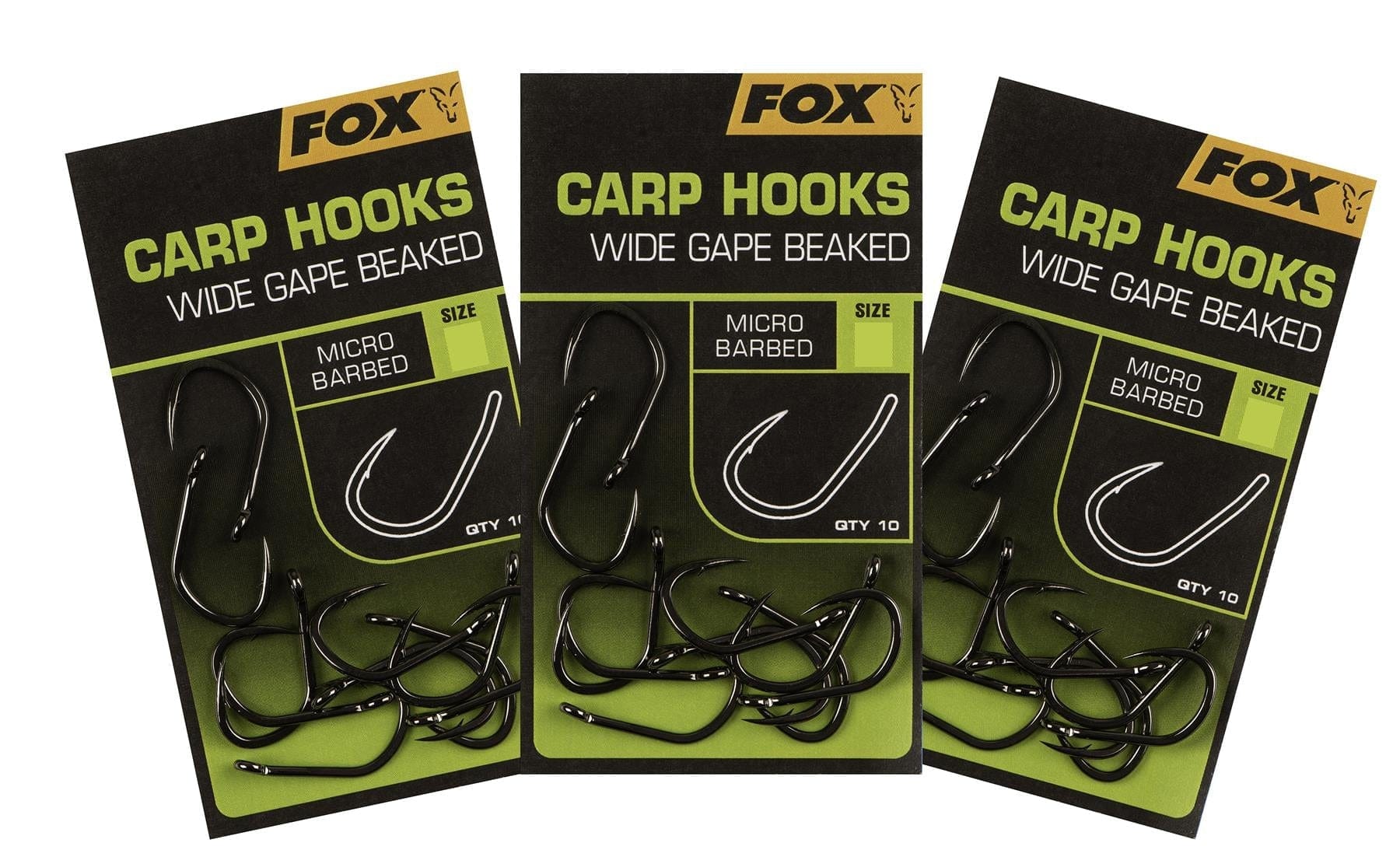 FOX Carp Hooks - Wide Gape Beaked - 3 Packs - Size 4, 6, 8 - 1 pack of each.