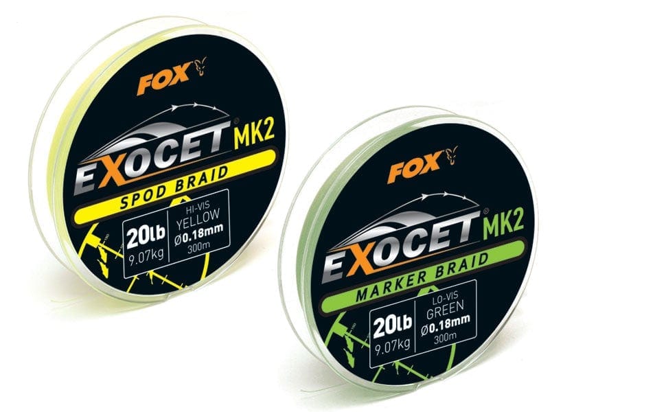 FOX Exocet MK2 - SPOD Hi-Viz &amp; MARKER Lo-Viz Braids 20lb - 0.18mm x 300m.