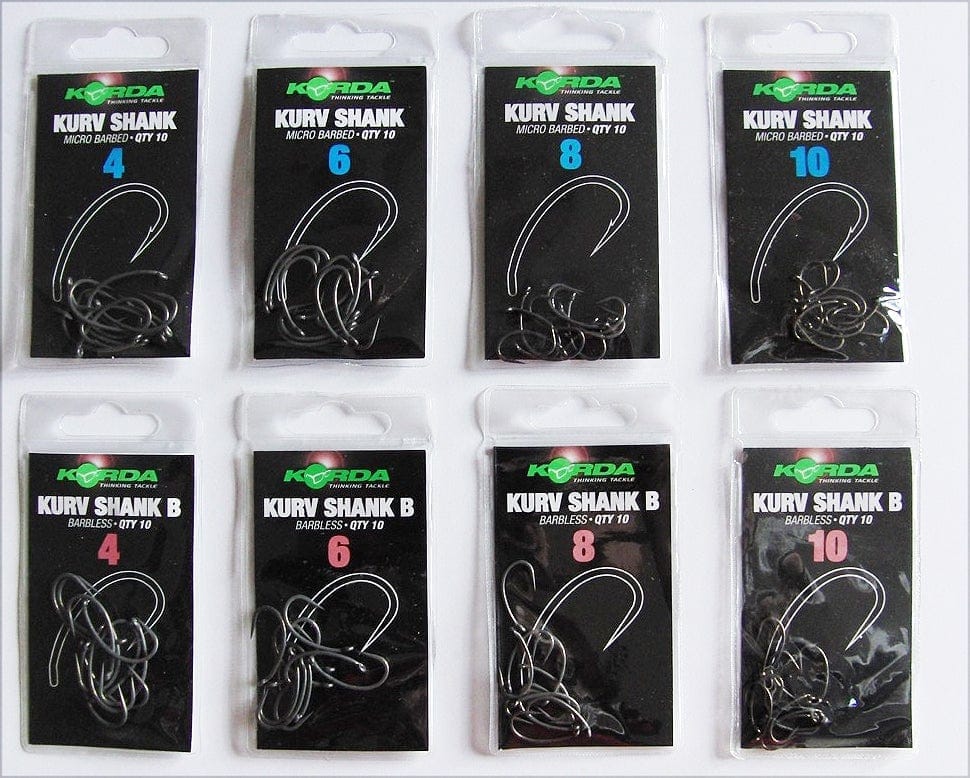 Korda Kurv Shank Micro Barb & Barbless Hooks - All Sizes - 10 per pack.