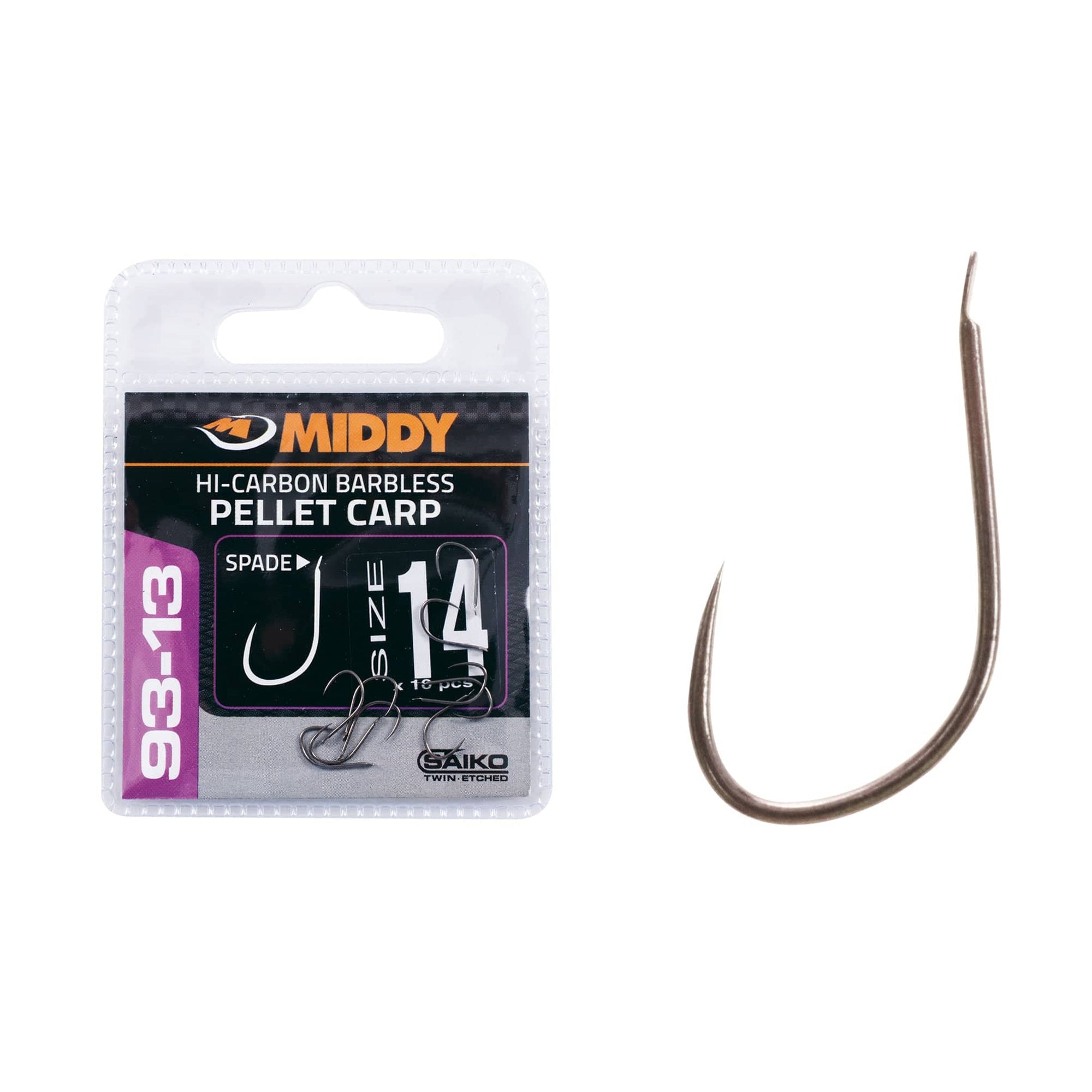 MIDDY 93-13 Pellet Carp Spade Hooks 10s - 18s sizes - (10pc pkt).