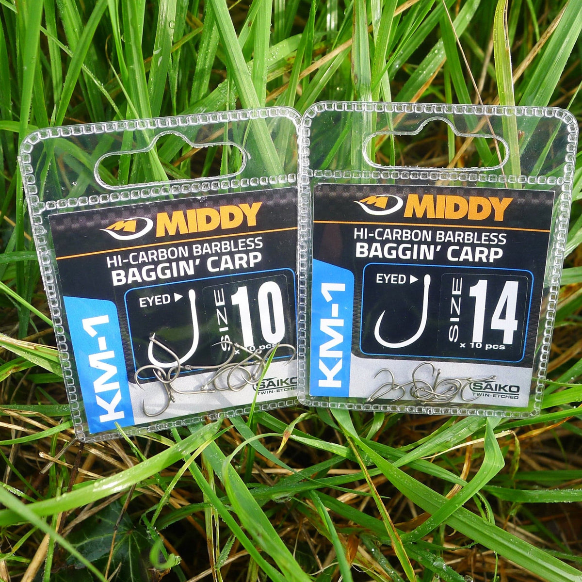 MIDDY KM-1 Baggin&#39; Carp Eyed Hooks 8s - 20s sizes (10pc pkt).