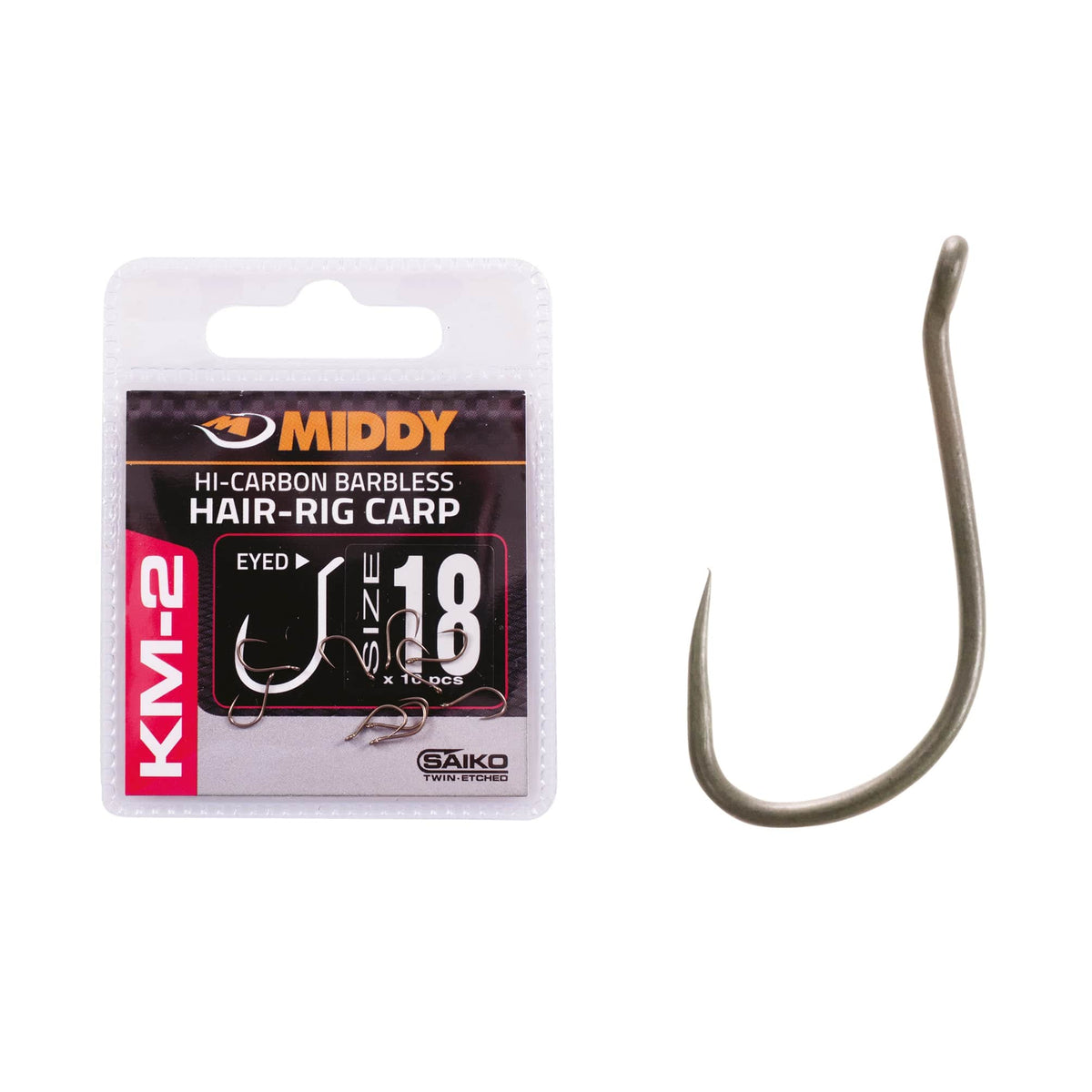MIDDY KM-2 Hair-Rig Eyed Hooks 10s - 18s (10pc pkt).