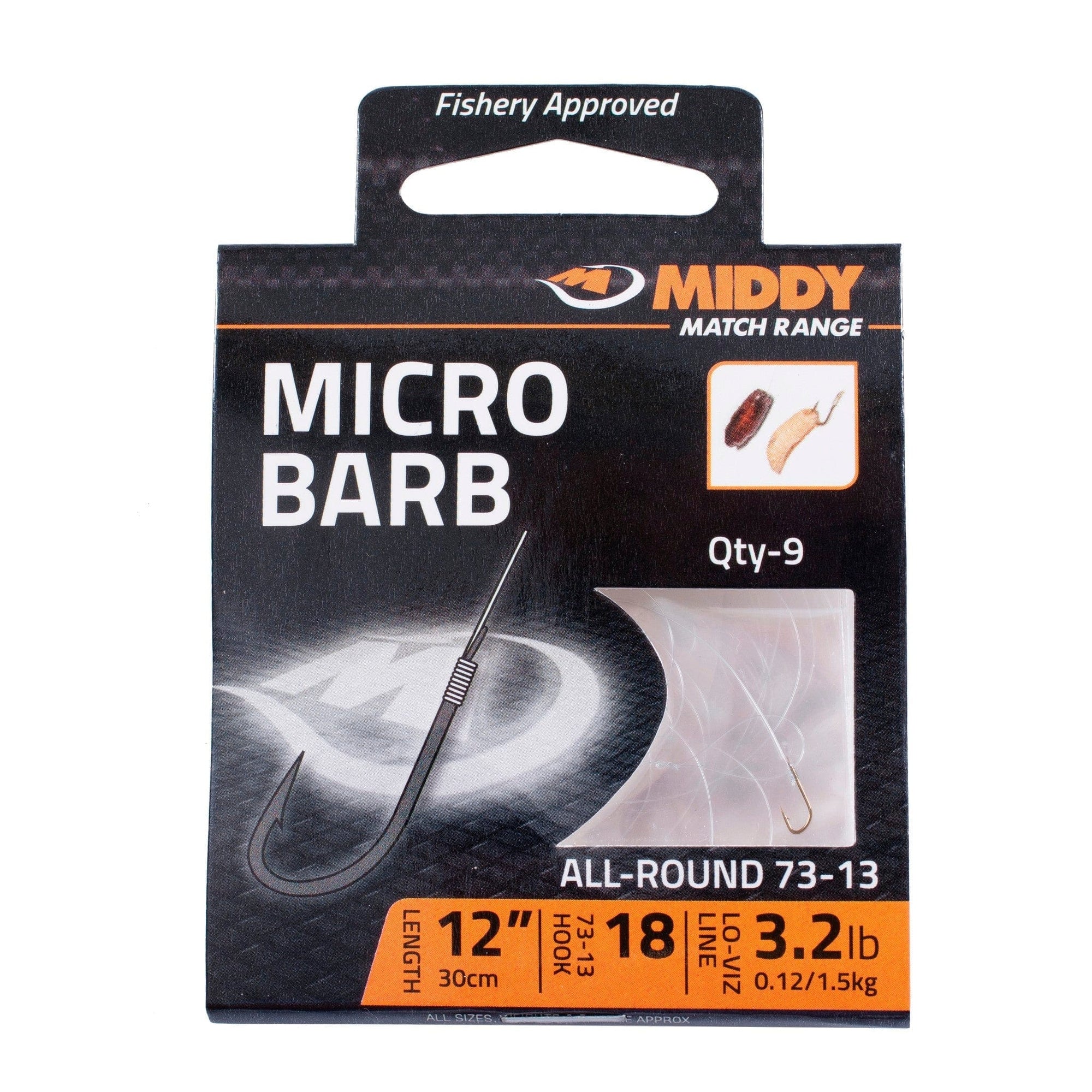 MIDDY Microbarb Hooks-to-Nylon (9pc pkt).
